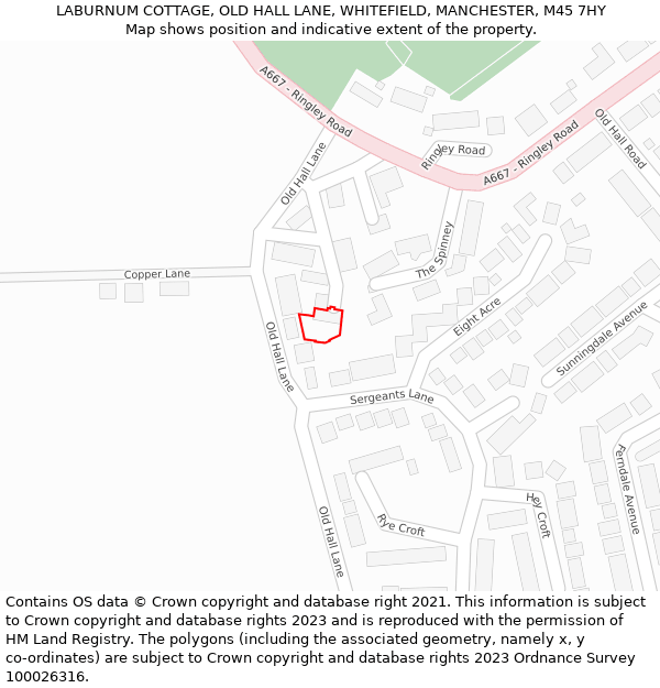 LABURNUM COTTAGE, OLD HALL LANE, WHITEFIELD, MANCHESTER, M45 7HY: Location map and indicative extent of plot