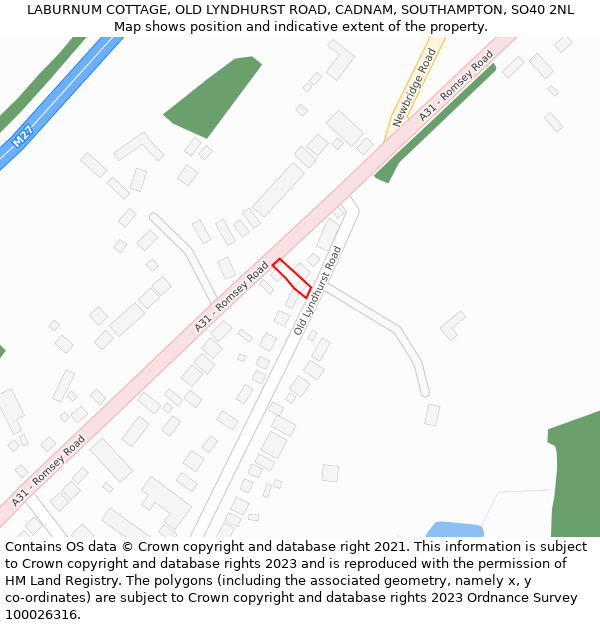 LABURNUM COTTAGE, OLD LYNDHURST ROAD, CADNAM, SOUTHAMPTON, SO40 2NL: Location map and indicative extent of plot