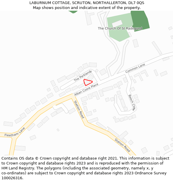 LABURNUM COTTAGE, SCRUTON, NORTHALLERTON, DL7 0QS: Location map and indicative extent of plot