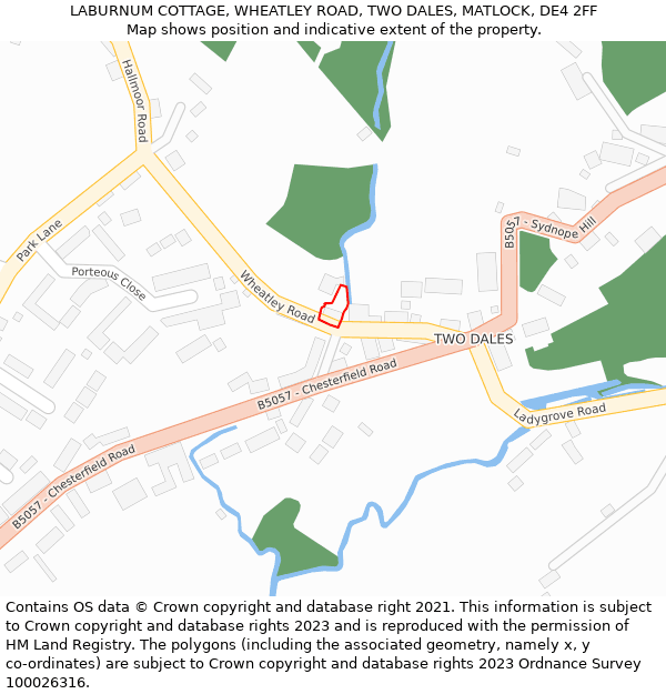 LABURNUM COTTAGE, WHEATLEY ROAD, TWO DALES, MATLOCK, DE4 2FF: Location map and indicative extent of plot