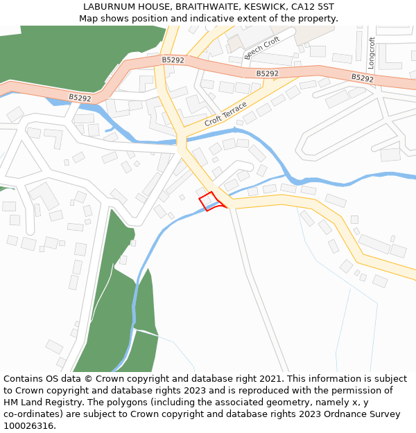 LABURNUM HOUSE, BRAITHWAITE, KESWICK, CA12 5ST: Location map and indicative extent of plot