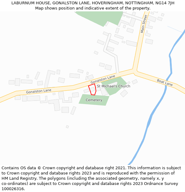 LABURNUM HOUSE, GONALSTON LANE, HOVERINGHAM, NOTTINGHAM, NG14 7JH: Location map and indicative extent of plot