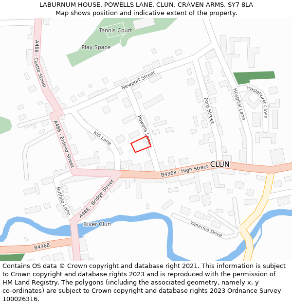 LABURNUM HOUSE, POWELLS LANE, CLUN, CRAVEN ARMS, SY7 8LA: Location map and indicative extent of plot