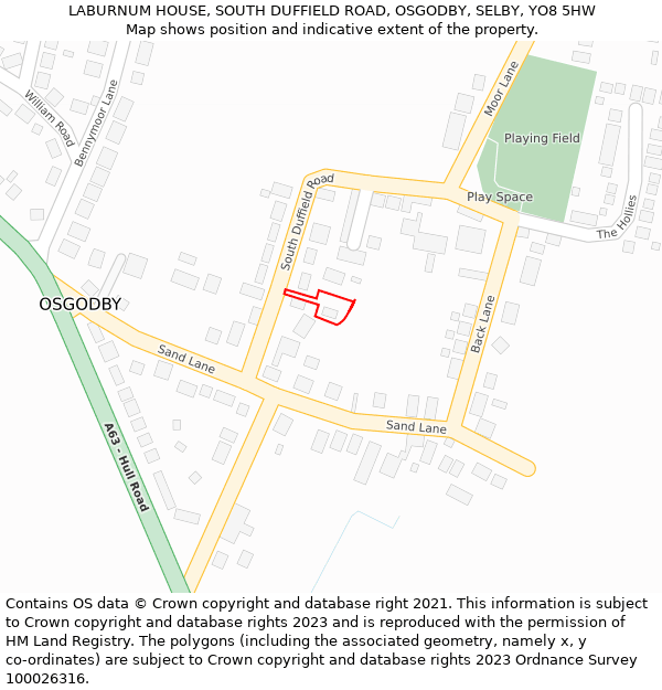 LABURNUM HOUSE, SOUTH DUFFIELD ROAD, OSGODBY, SELBY, YO8 5HW: Location map and indicative extent of plot