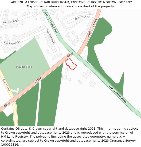 LABURNUM LODGE, CHARLBURY ROAD, ENSTONE, CHIPPING NORTON, OX7 4NY: Location map and indicative extent of plot