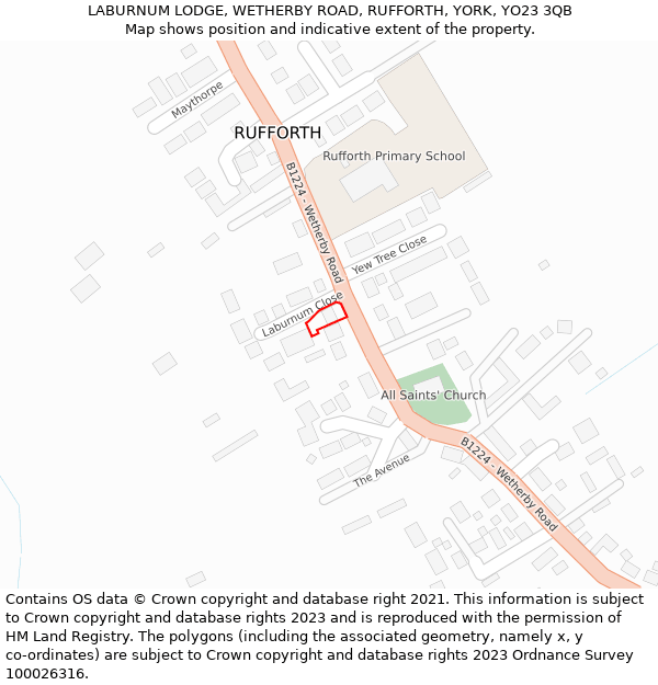 LABURNUM LODGE, WETHERBY ROAD, RUFFORTH, YORK, YO23 3QB: Location map and indicative extent of plot