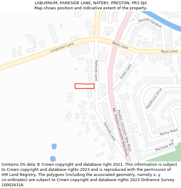 LABURNUM, PARKSIDE LANE, NATEBY, PRESTON, PR3 0JA: Location map and indicative extent of plot