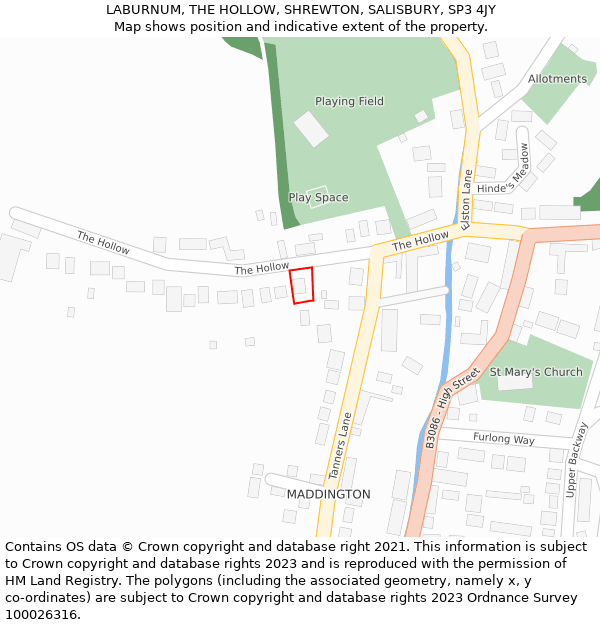 LABURNUM, THE HOLLOW, SHREWTON, SALISBURY, SP3 4JY: Location map and indicative extent of plot