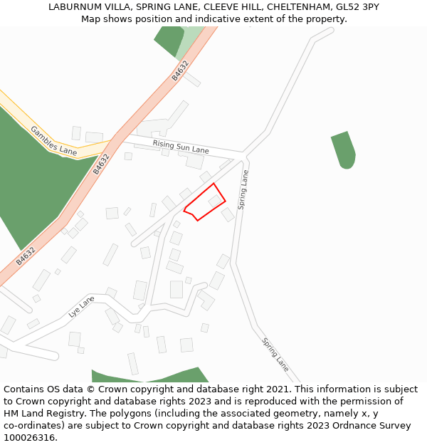 LABURNUM VILLA, SPRING LANE, CLEEVE HILL, CHELTENHAM, GL52 3PY: Location map and indicative extent of plot