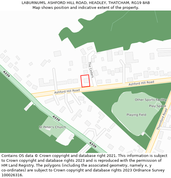 LABURNUMS, ASHFORD HILL ROAD, HEADLEY, THATCHAM, RG19 8AB: Location map and indicative extent of plot