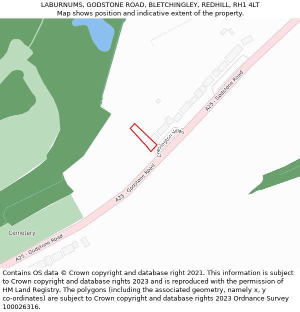 LABURNUMS, GODSTONE ROAD, BLETCHINGLEY, REDHILL, RH1 4LT: Location map and indicative extent of plot