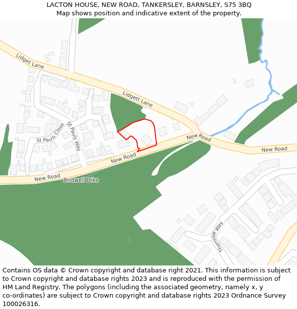 LACTON HOUSE, NEW ROAD, TANKERSLEY, BARNSLEY, S75 3BQ: Location map and indicative extent of plot