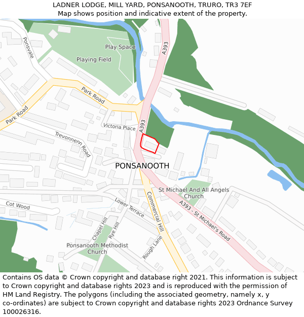 LADNER LODGE, MILL YARD, PONSANOOTH, TRURO, TR3 7EF: Location map and indicative extent of plot