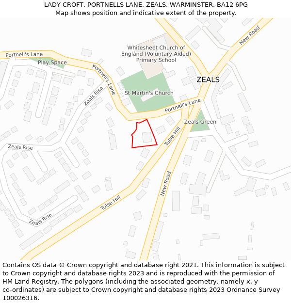 LADY CROFT, PORTNELLS LANE, ZEALS, WARMINSTER, BA12 6PG: Location map and indicative extent of plot