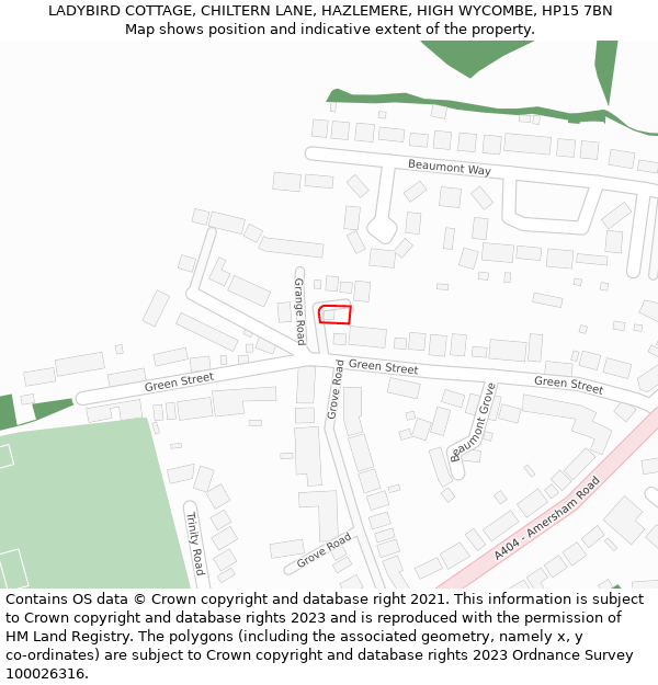 LADYBIRD COTTAGE, CHILTERN LANE, HAZLEMERE, HIGH WYCOMBE, HP15 7BN: Location map and indicative extent of plot