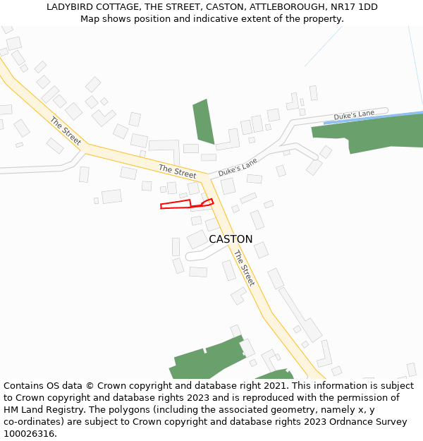 LADYBIRD COTTAGE, THE STREET, CASTON, ATTLEBOROUGH, NR17 1DD: Location map and indicative extent of plot