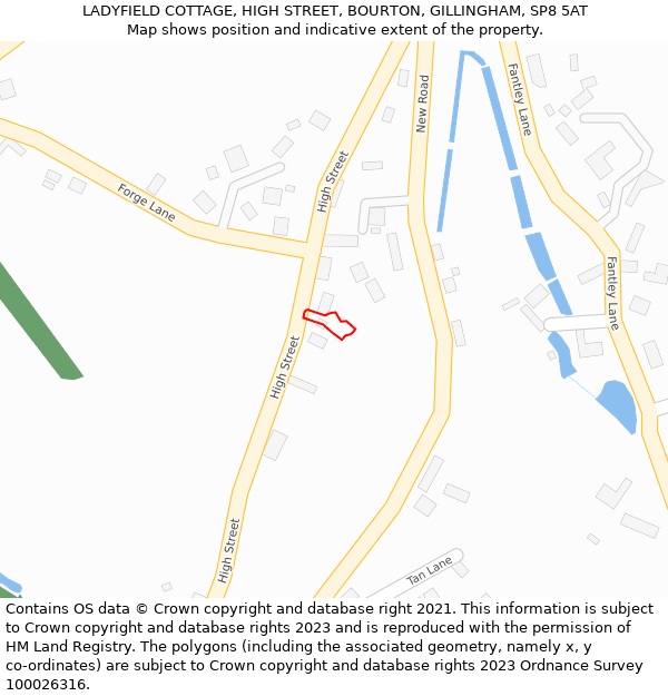 LADYFIELD COTTAGE, HIGH STREET, BOURTON, GILLINGHAM, SP8 5AT: Location map and indicative extent of plot