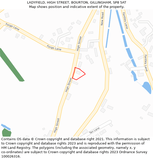 LADYFIELD, HIGH STREET, BOURTON, GILLINGHAM, SP8 5AT: Location map and indicative extent of plot