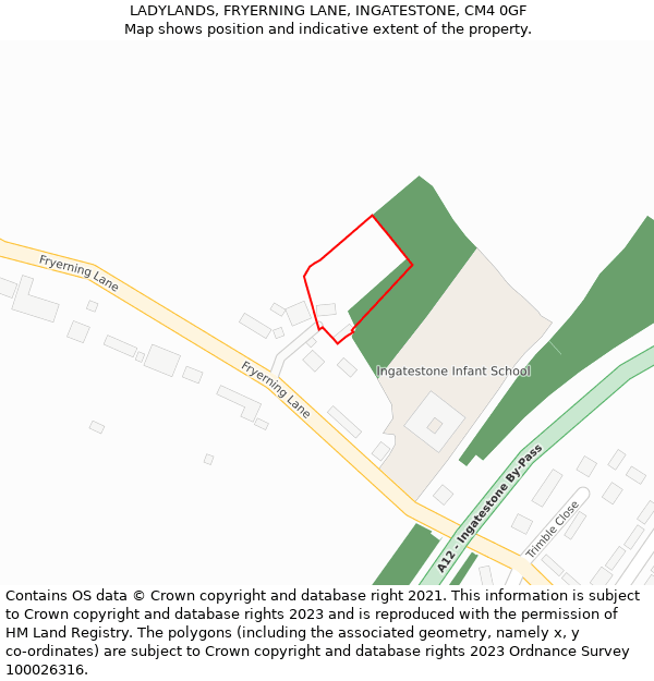 LADYLANDS, FRYERNING LANE, INGATESTONE, CM4 0GF: Location map and indicative extent of plot