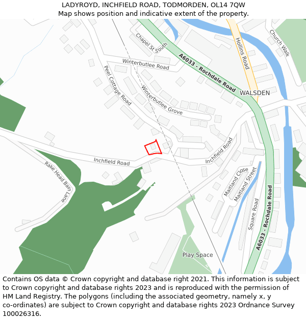 LADYROYD, INCHFIELD ROAD, TODMORDEN, OL14 7QW: Location map and indicative extent of plot