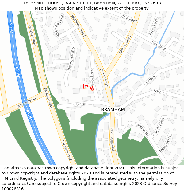 LADYSMITH HOUSE, BACK STREET, BRAMHAM, WETHERBY, LS23 6RB: Location map and indicative extent of plot