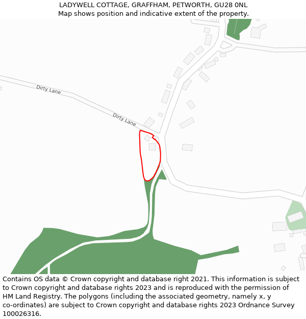 LADYWELL COTTAGE, GRAFFHAM, PETWORTH, GU28 0NL: Location map and indicative extent of plot