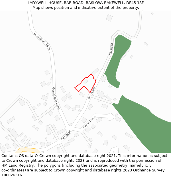 LADYWELL HOUSE, BAR ROAD, BASLOW, BAKEWELL, DE45 1SF: Location map and indicative extent of plot