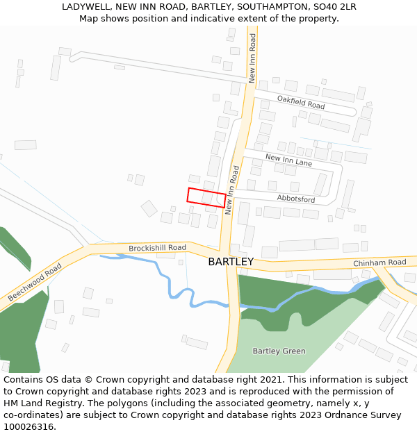 LADYWELL, NEW INN ROAD, BARTLEY, SOUTHAMPTON, SO40 2LR: Location map and indicative extent of plot