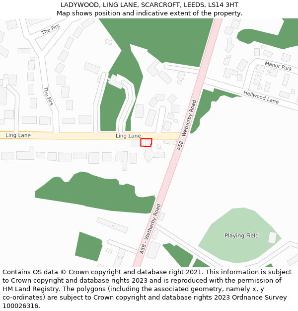 LADYWOOD, LING LANE, SCARCROFT, LEEDS, LS14 3HT: Location map and indicative extent of plot