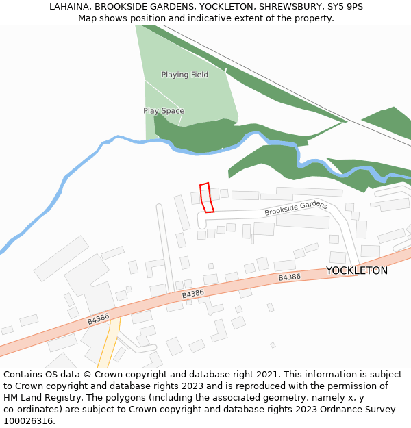 LAHAINA, BROOKSIDE GARDENS, YOCKLETON, SHREWSBURY, SY5 9PS: Location map and indicative extent of plot