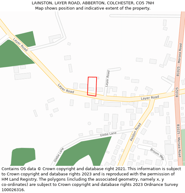 LAINSTON, LAYER ROAD, ABBERTON, COLCHESTER, CO5 7NH: Location map and indicative extent of plot