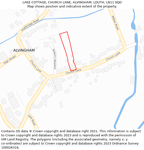 LAKE COTTAGE, CHURCH LANE, ALVINGHAM, LOUTH, LN11 0QD: Location map and indicative extent of plot