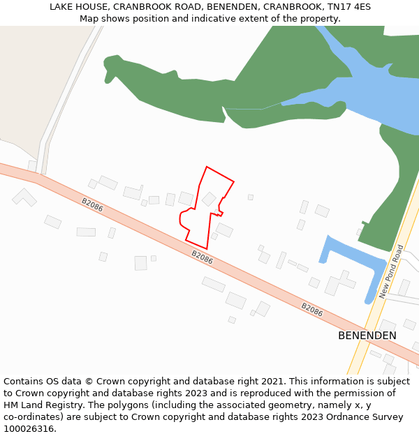 LAKE HOUSE, CRANBROOK ROAD, BENENDEN, CRANBROOK, TN17 4ES: Location map and indicative extent of plot
