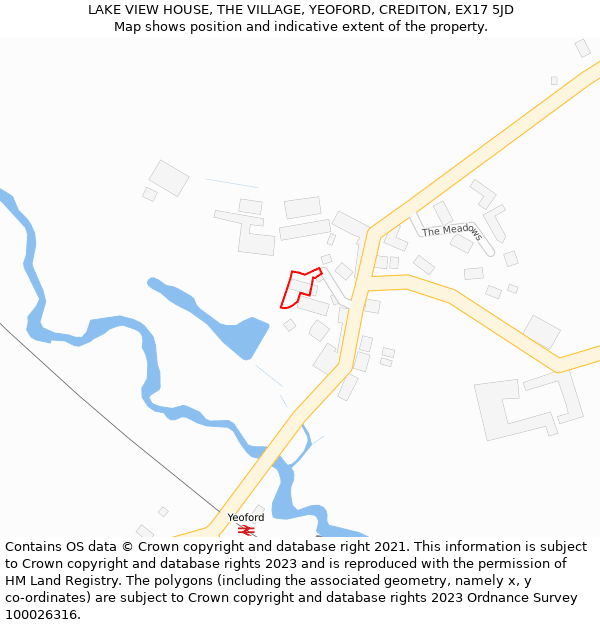 LAKE VIEW HOUSE, THE VILLAGE, YEOFORD, CREDITON, EX17 5JD: Location map and indicative extent of plot