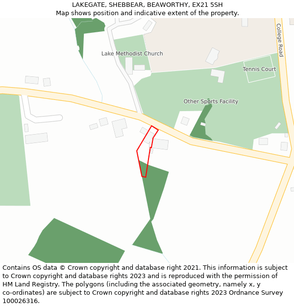 LAKEGATE, SHEBBEAR, BEAWORTHY, EX21 5SH: Location map and indicative extent of plot