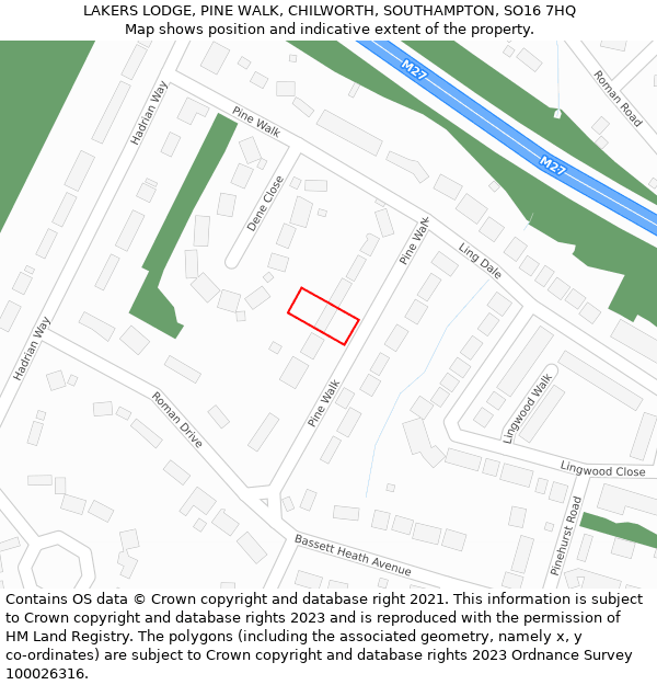 LAKERS LODGE, PINE WALK, CHILWORTH, SOUTHAMPTON, SO16 7HQ: Location map and indicative extent of plot