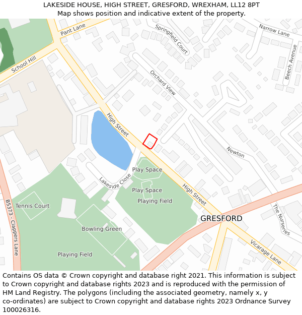 LAKESIDE HOUSE, HIGH STREET, GRESFORD, WREXHAM, LL12 8PT: Location map and indicative extent of plot