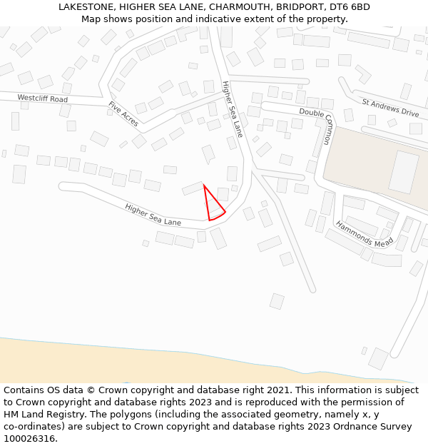 LAKESTONE, HIGHER SEA LANE, CHARMOUTH, BRIDPORT, DT6 6BD: Location map and indicative extent of plot