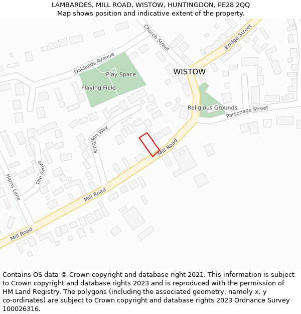 LAMBARDES, MILL ROAD, WISTOW, HUNTINGDON, PE28 2QQ: Location map and indicative extent of plot