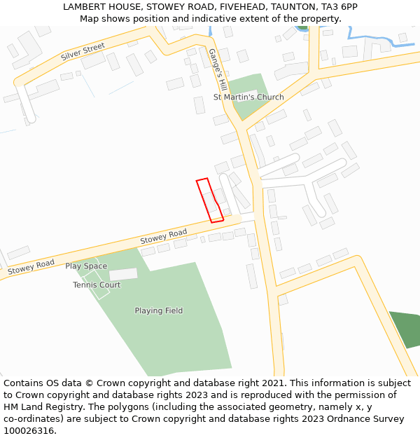 LAMBERT HOUSE, STOWEY ROAD, FIVEHEAD, TAUNTON, TA3 6PP: Location map and indicative extent of plot