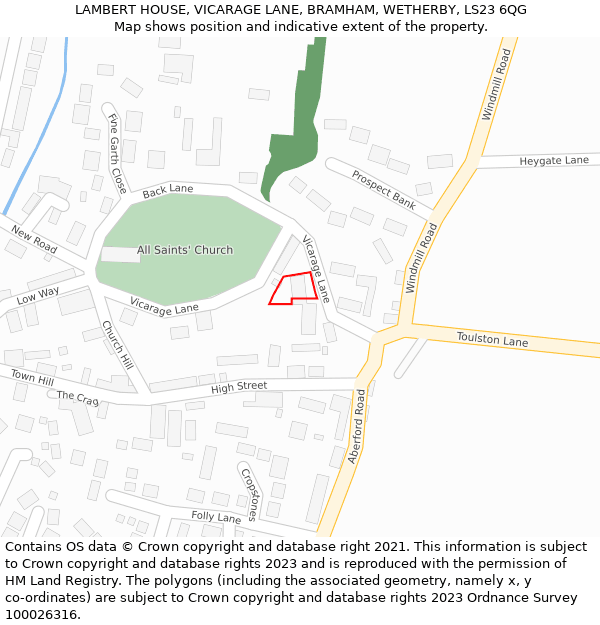 LAMBERT HOUSE, VICARAGE LANE, BRAMHAM, WETHERBY, LS23 6QG: Location map and indicative extent of plot