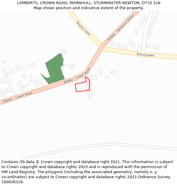LAMBERTS, CROWN ROAD, MARNHULL, STURMINSTER NEWTON, DT10 1LN: Location map and indicative extent of plot