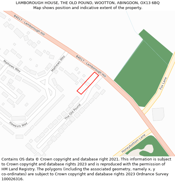 LAMBOROUGH HOUSE, THE OLD POUND, WOOTTON, ABINGDON, OX13 6BQ: Location map and indicative extent of plot