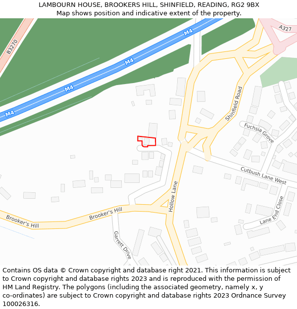 LAMBOURN HOUSE, BROOKERS HILL, SHINFIELD, READING, RG2 9BX: Location map and indicative extent of plot