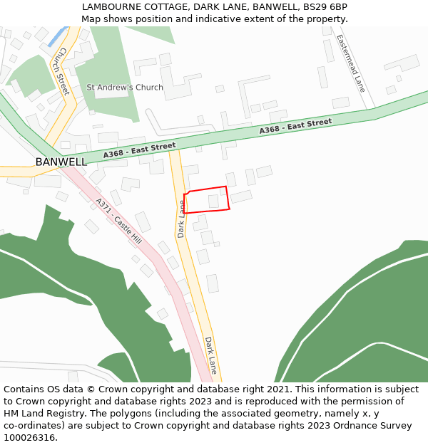 LAMBOURNE COTTAGE, DARK LANE, BANWELL, BS29 6BP: Location map and indicative extent of plot