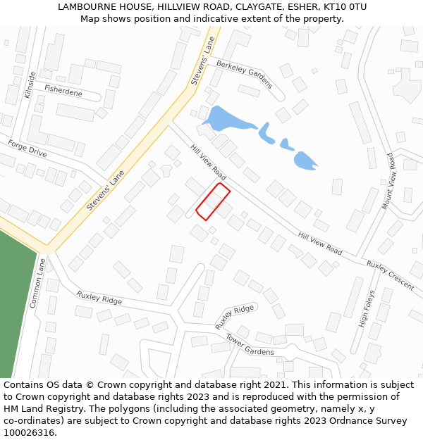 LAMBOURNE HOUSE, HILLVIEW ROAD, CLAYGATE, ESHER, KT10 0TU: Location map and indicative extent of plot