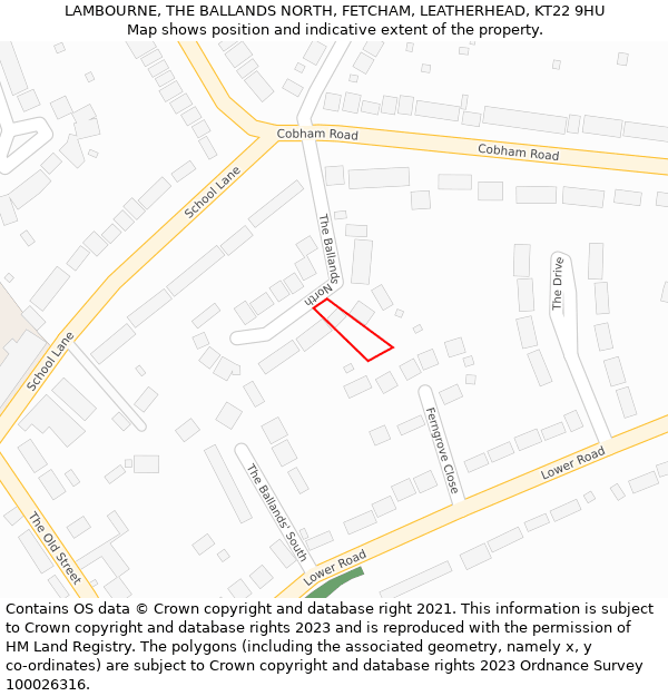 LAMBOURNE, THE BALLANDS NORTH, FETCHAM, LEATHERHEAD, KT22 9HU: Location map and indicative extent of plot