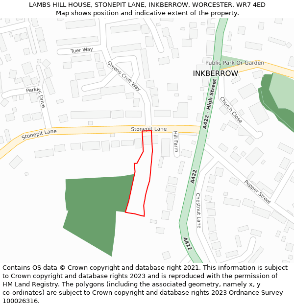 LAMBS HILL HOUSE, STONEPIT LANE, INKBERROW, WORCESTER, WR7 4ED: Location map and indicative extent of plot