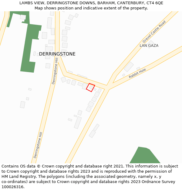 LAMBS VIEW, DERRINGSTONE DOWNS, BARHAM, CANTERBURY, CT4 6QE: Location map and indicative extent of plot