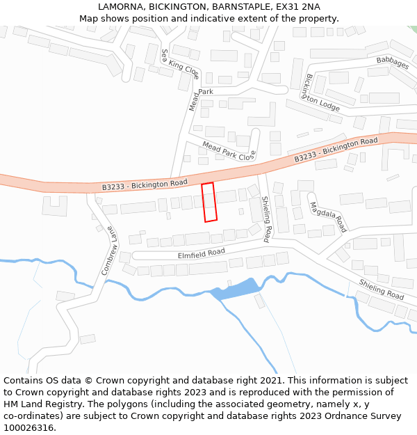 LAMORNA, BICKINGTON, BARNSTAPLE, EX31 2NA: Location map and indicative extent of plot